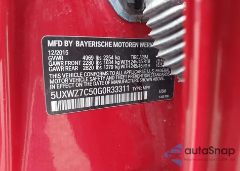 2016 BMW X3 Sdrive28I из США, поврежденный, VIN 5UXWZ7C50G0R33311